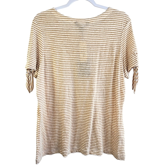 NEW Tommy Bahama Belo Stripe Linen Tan & White Short Sleeve Tee Shirt Size M - Picture 4 of 9